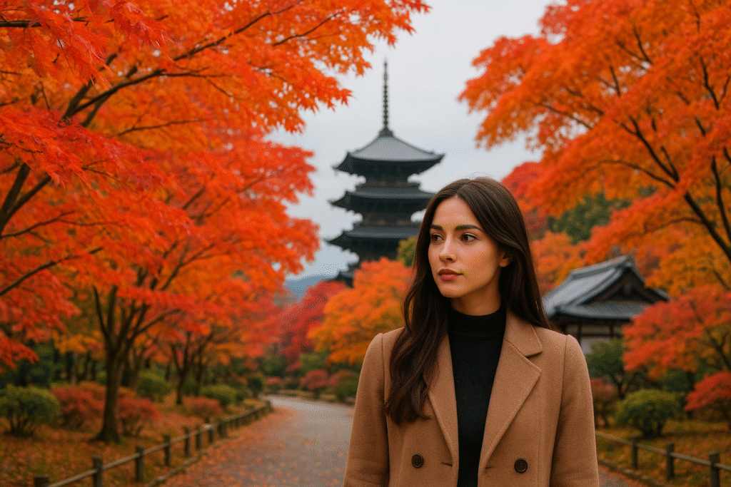 ai beautiful woman in kyoto autumn